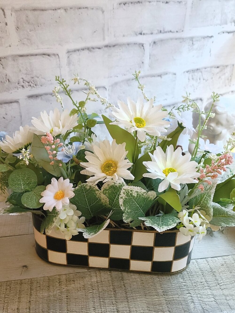 Checked Planter Floral Centerpiece Buffalo Check Flower Arrangement Checked Urn